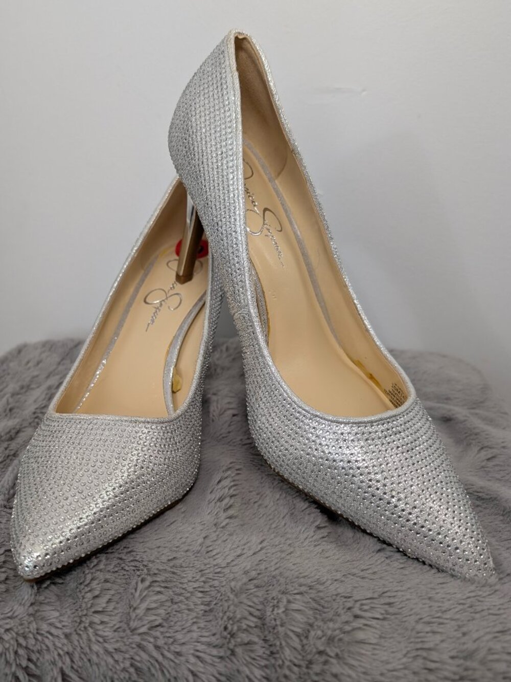 Jessica Simpson Silver Crystal Embellished Stiletto Heels Pointed Toe Size 10